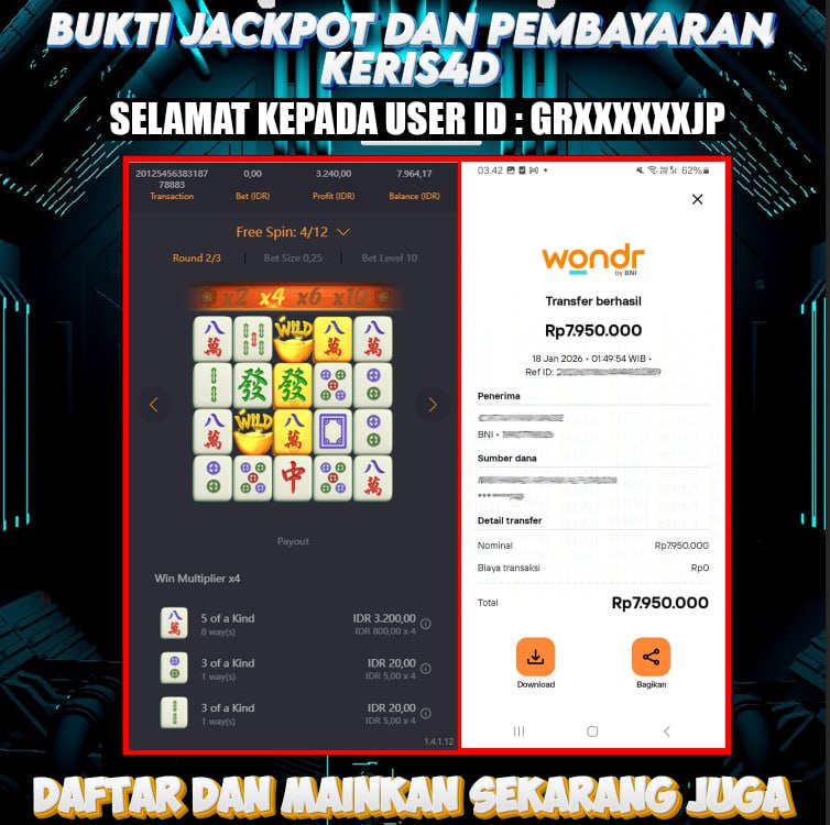 JACKPOT SLOT GACOR MAIN MAHJONG WAYS 18 JANUARI 2026